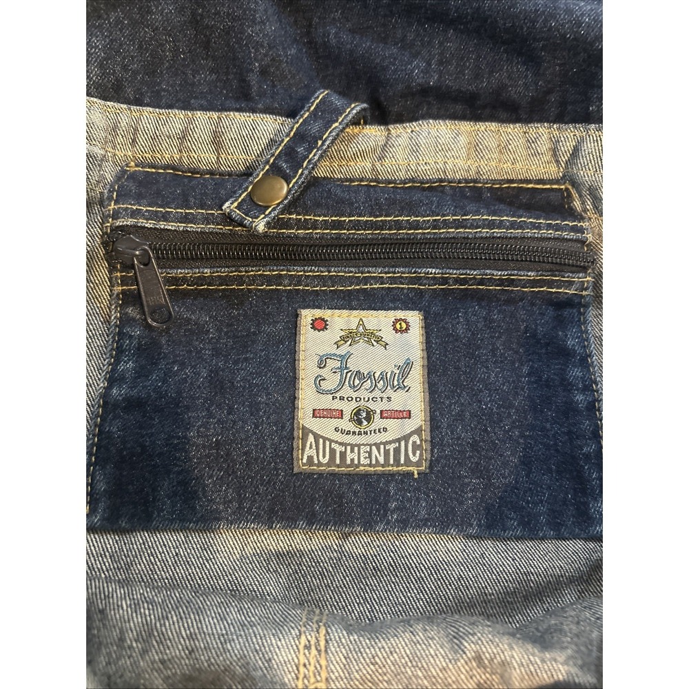 Vintage Y2K Fossil Denim Shoulder Bag Purse Messenger Tote Patch Dark Wash - Picture 5 of 11